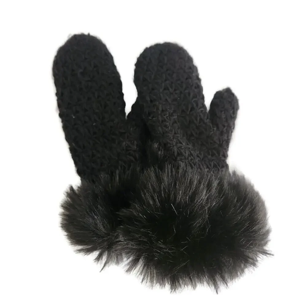 Surell Women's Black Mittens with Faux Fur Cuffs and Tasseled Black Scarf